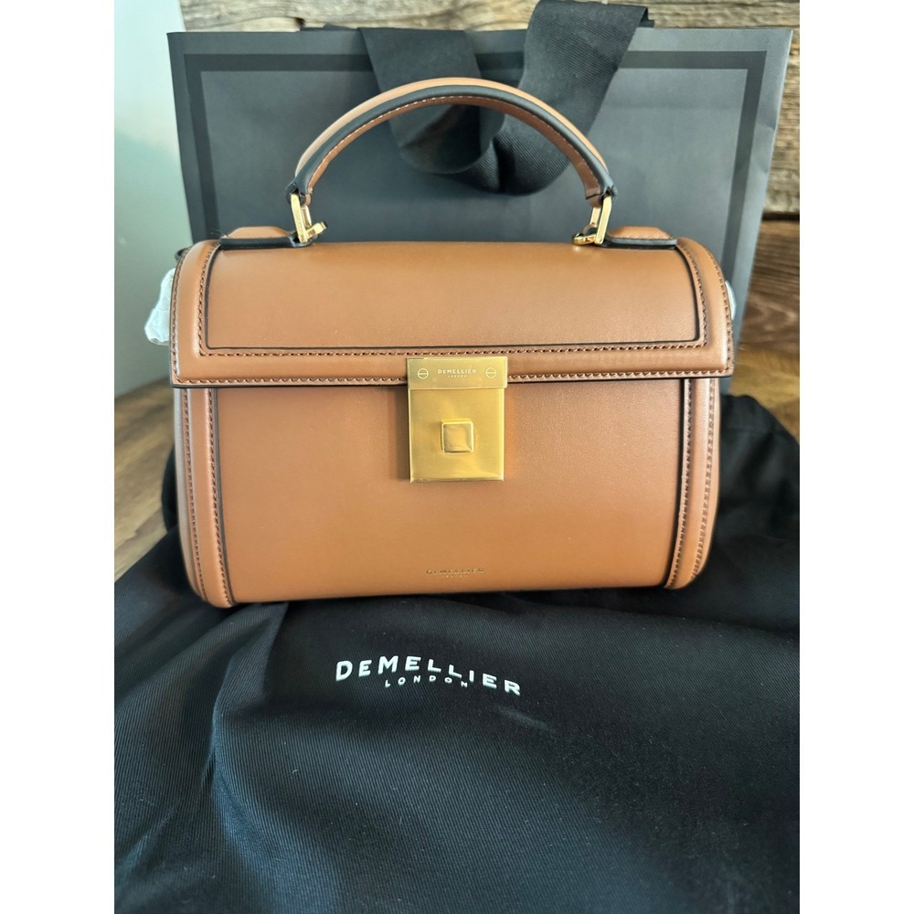 DeMellier London Montreal Cognac Leather Top Handle Crossbody Bag Gold New